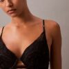 Ck Black Floral Lace Push up Plunge Bra