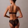 Ck Black Floral Lace Push up Plunge Bra