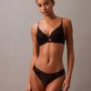 Ck Black Floral Lace Push up Plunge Bra