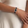 Contoured Bezel Oval Dial Leather Strap Watch