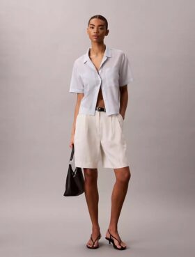 Cotton Blend Relaxed Button-Down Shirt
