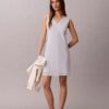 Cotton Blend V-Neck Mini Dress