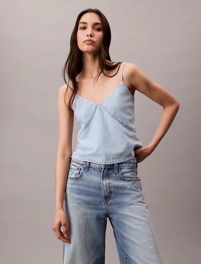 Cotton Linen Blend Denim Tank Top Cotton Linen Blend Denim Tank Top