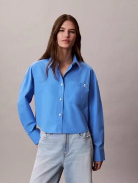 Cotton Poplin Cropped Boxy Button-Down Shirt