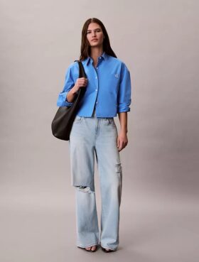 Cotton Poplin Cropped Boxy Button-Down Shirt