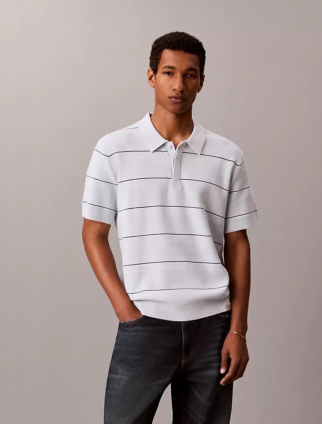 Cotton Stripe Sweater Polo Shirt Cotton Stripe Sweater Polo Shirt