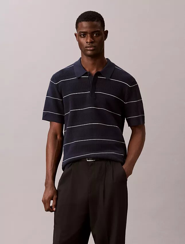 Cotton Stripe Sweater Polo Shirt Cotton Stripe Sweater Polo Shirt