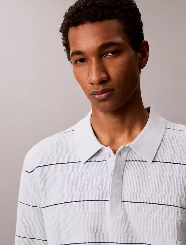 Cotton Stripe Sweater Polo Shirt Cotton Stripe Sweater Polo Shirt