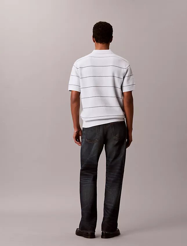 Cotton Stripe Sweater Polo Shirt Cotton Stripe Sweater Polo Shirt