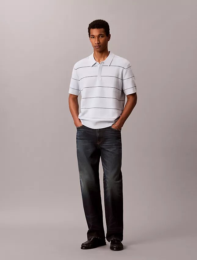 Cotton Stripe Sweater Polo Shirt Cotton Stripe Sweater Polo Shirt