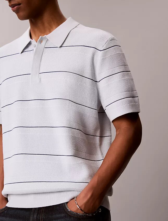 Cotton Stripe Sweater Polo Shirt Cotton Stripe Sweater Polo Shirt