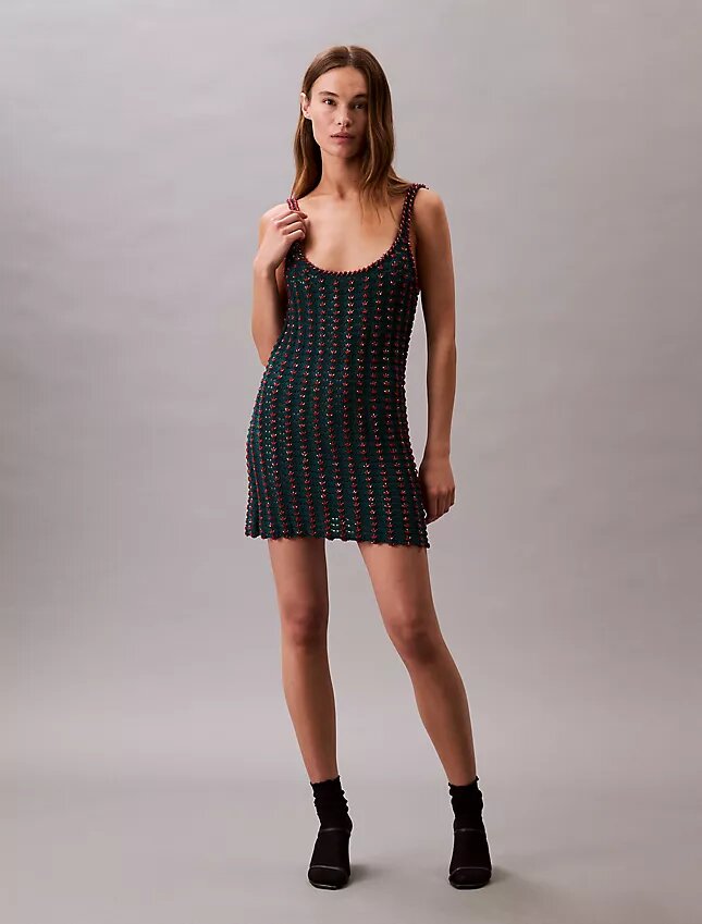 Crochet Beaded Tank Mini Dress Crochet Beaded Tank Mini Dress