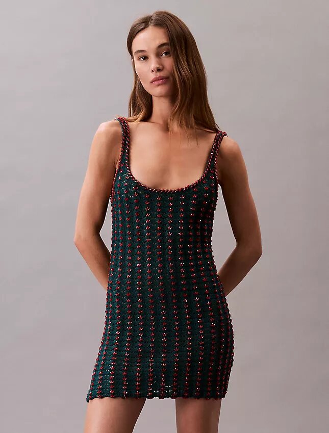 Crochet Beaded Tank Mini Dress Crochet Beaded Tank Mini Dress