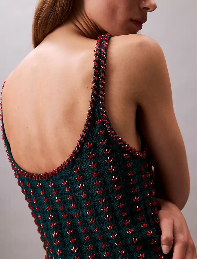 Crochet Beaded Tank Mini Dress Crochet Beaded Tank Mini Dress