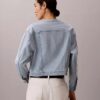 Cropped Collarless Denim Trucker Jacket