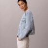 Cropped Collarless Denim Trucker Jacket