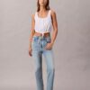Cropped High Rise Lyocell Blend Straight Jeans