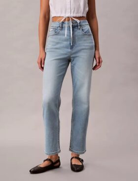 Cropped High Rise Lyocell Blend Straight Jeans