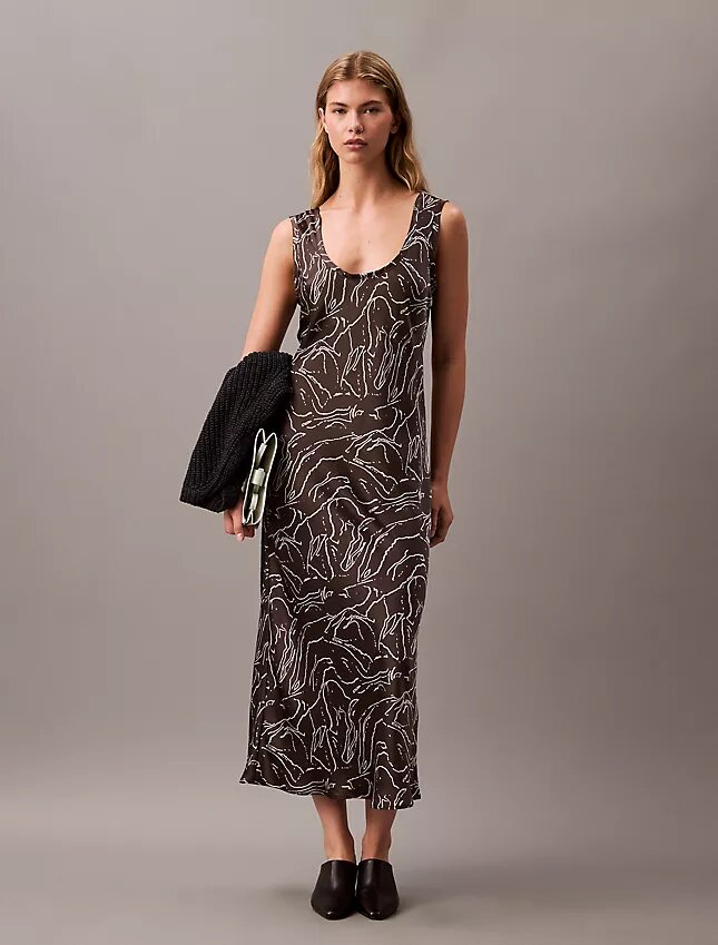 Crushed Satin Print Midi Dress Crushed Satin Print Midi Dress