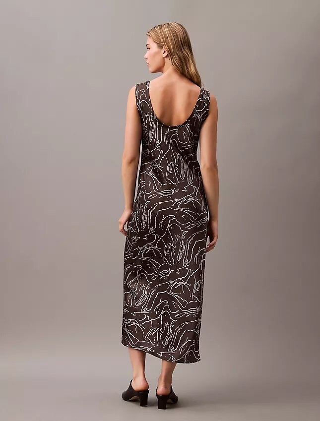 Crushed Satin Print Midi Dress Crushed Satin Print Midi Dress