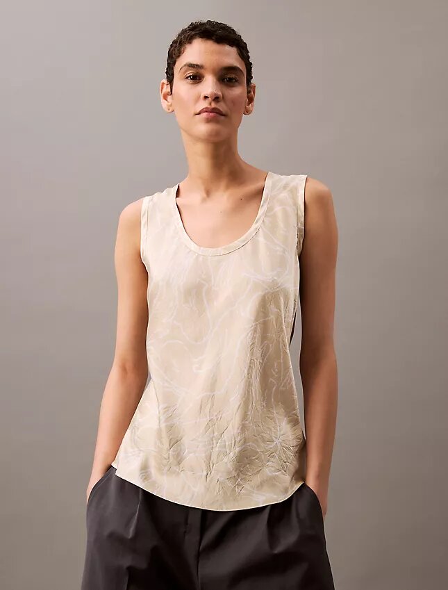 Crushed Satin Print Tank Top Crushed Satin Print Tank Top