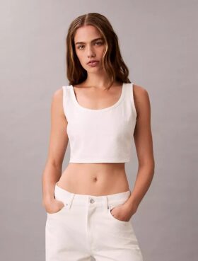 Denim Allover Monogram Cropped Tank Top