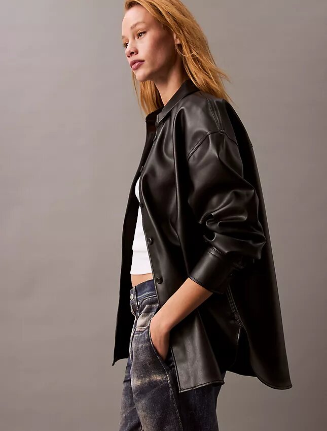 Faux Leather Relaxed Shirt Jacket Faux Leather Relaxed Shirt Jacket
