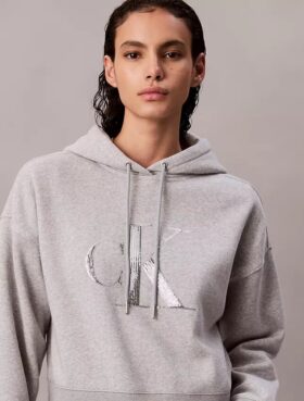 Fleece Sequin Monogram Relaxed Hoodie