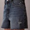 High Rise Midi Denim Shorts