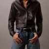 Lamb Leather Button-Down Shirt