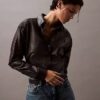Lamb Leather Button-Down Shirt
