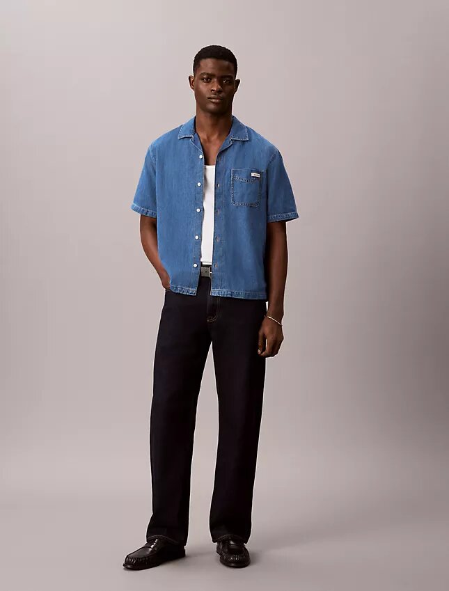 Linen Blend Denim Button-Down Shirt Linen Blend Denim Button-Down Shirt