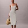 Linen Blend Scoop Neck Midi Dress