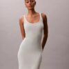 Linen Blend Scoop Neck Midi Dress