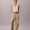 Linen Blend Tailored Wide Leg Pants