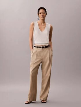 Linen Blend Tailored Wide Leg Pants