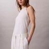 Linen Blend Tailored Wide Leg Pants