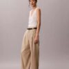 Linen Blend Tailored Wide Leg Pants