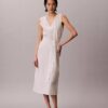 Linen Blend V-Neck Sleeveless Belted Dress