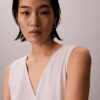 Linen Blend V-Neck Sleeveless Belted Dress