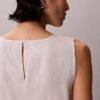 Linen Blend V-Neck Sleeveless Belted Dress