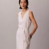 Linen Blend V-Neck Sleeveless Belted Dress