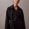 Long Wool Twill Blend Trench Coat