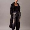 Long Wool Twill Blend Trench Coat