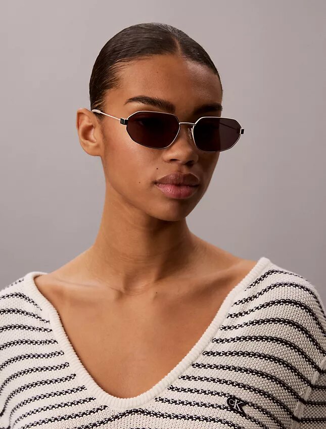 Metal Slim Modified Rectangle Sunglasses Metal Slim Modified Rectangle Sunglasses
