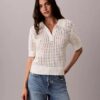 Open Stitch Sweater Polo Shirt