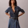 Pleated Denim Mini Skirt