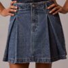 Pleated Denim Mini Skirt