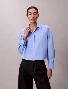 Poplin Cropped Relaxed Button-Down Shirt