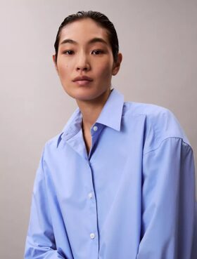 Poplin Cropped Relaxed Button-Down Shirt